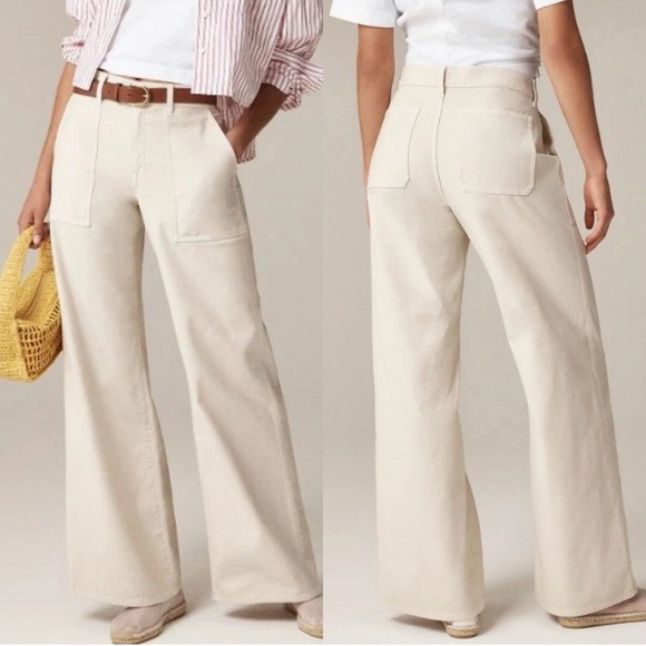 J. Crew Pants - J. Crew Sz 32 Camp Pocket Wide Leg‎ Pants in "Natural"Stretch Cotton Preppy